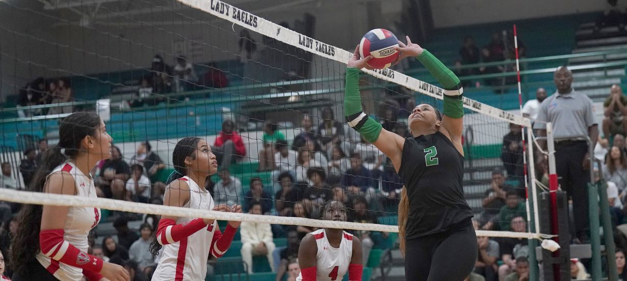 Volleyball player sets the ball