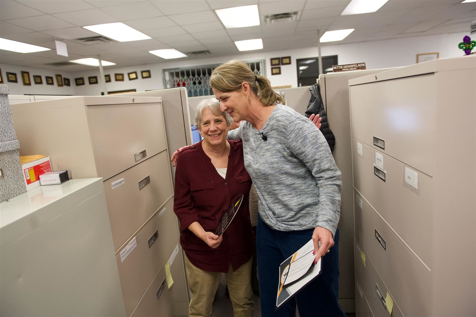 Hug from superintendent