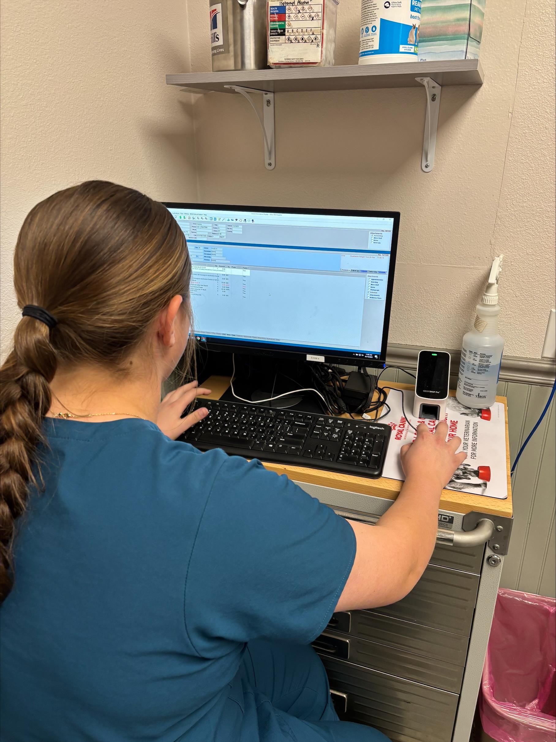 student working on computer