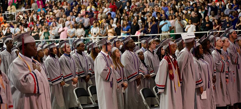 Chaparral grads wear silver, cardinal, navy caps and gowns