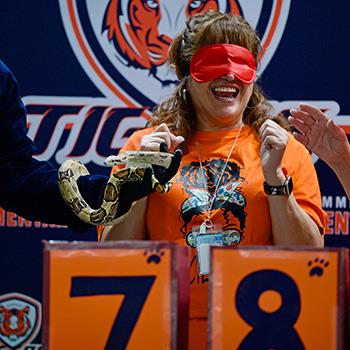 Mrs. Bonilla touches snake