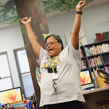 Enthusiastic custodian shows spirit