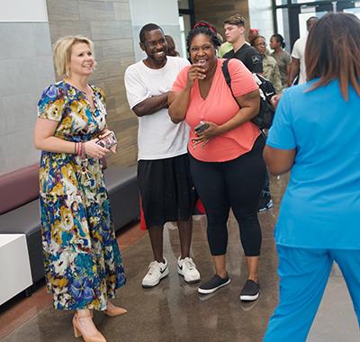 Greeting parents at open house