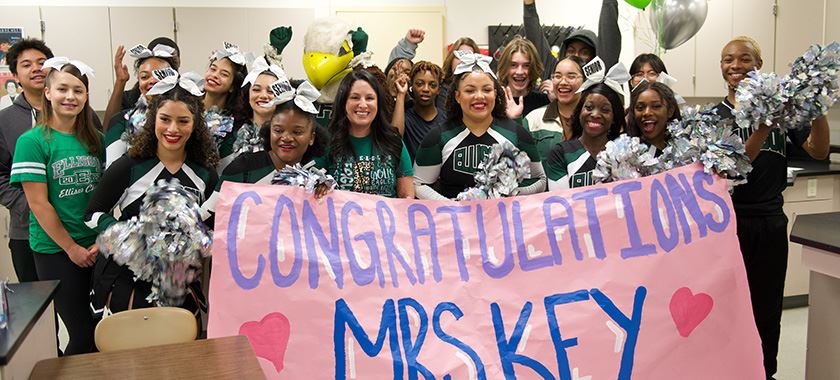  At Ellison High School, teacher of the year Amy Key gets a big cheer for a big award