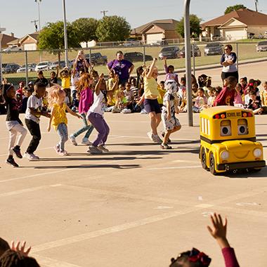 Buster busts a move with Timber Ridge students